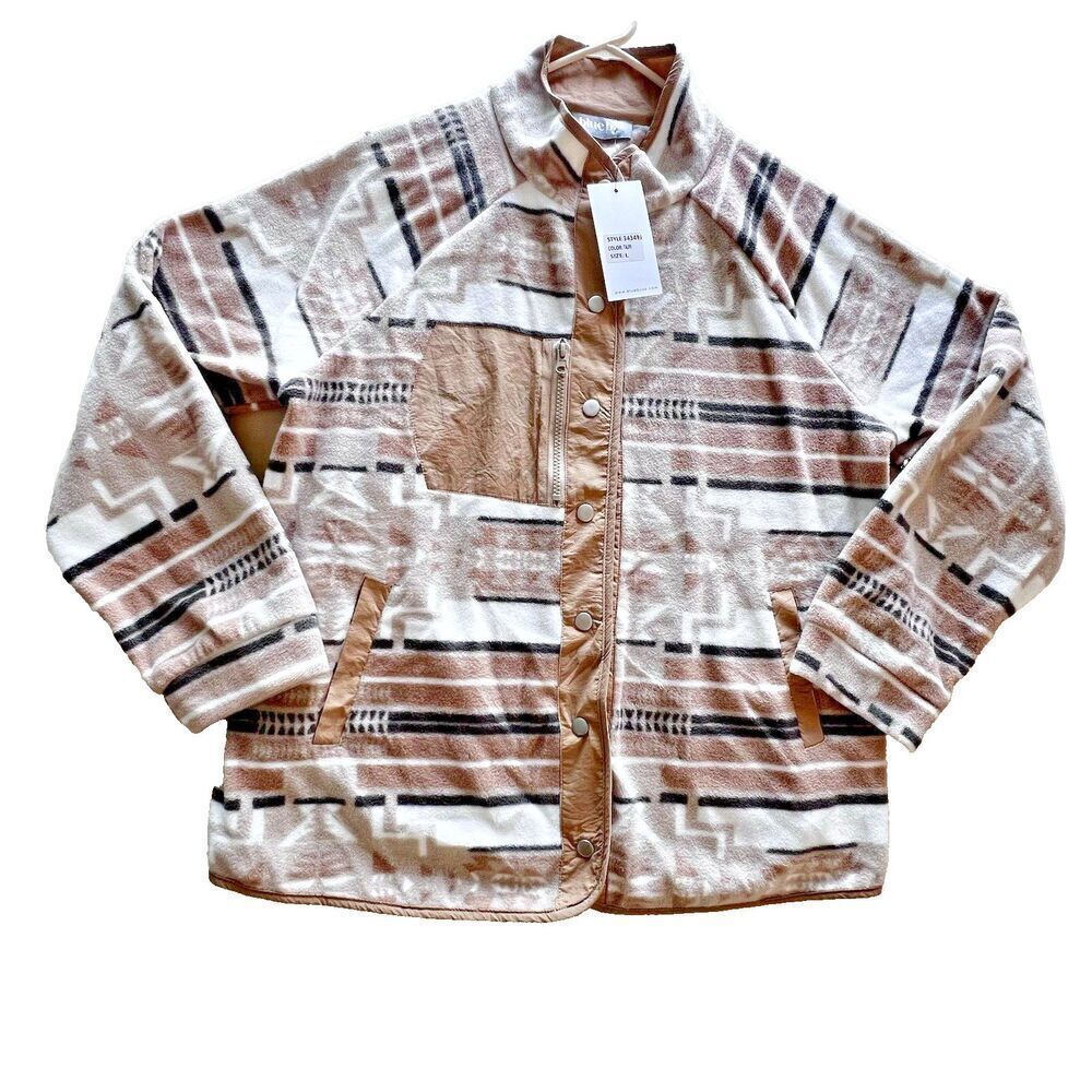 Womens Blue B collection cozy Quilted sweater aztec printed Jacket cowgirl Sz L